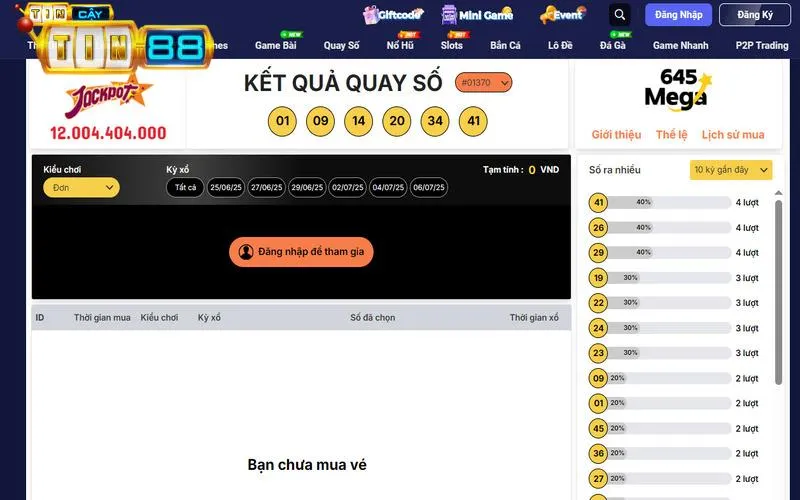 Quay số Mega với tỷ lệ thưởng khổng lồ